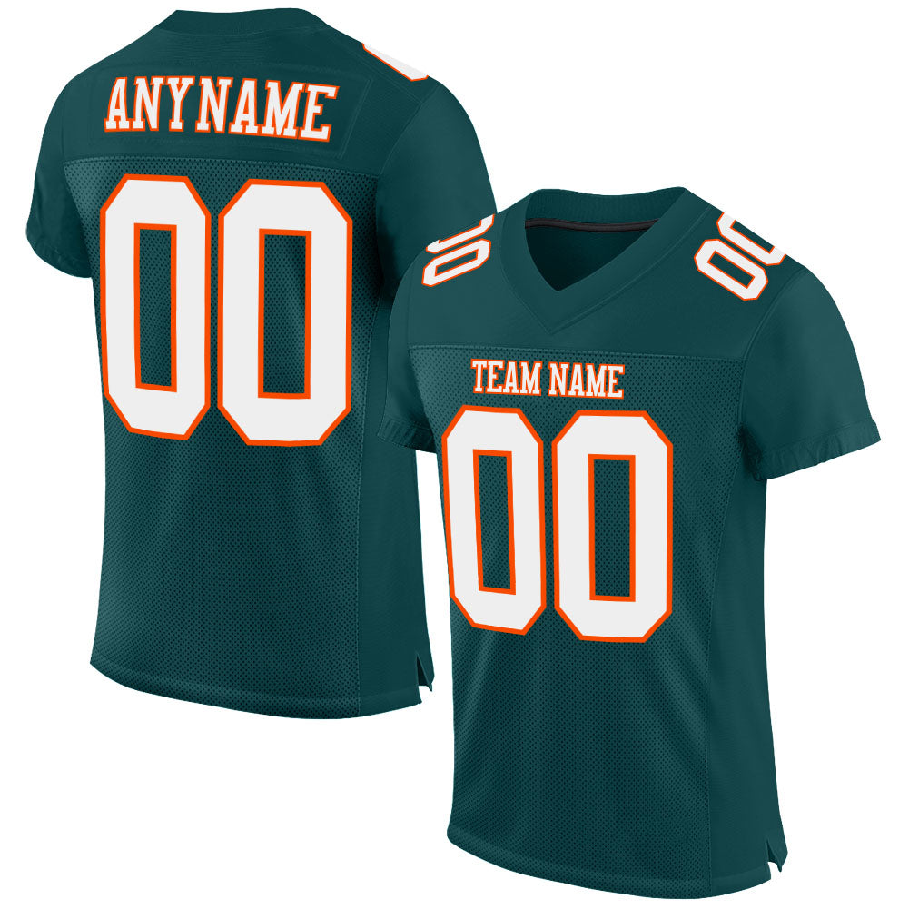 Custom Midnight Green White-Orange Mesh Authentic Football Jersey