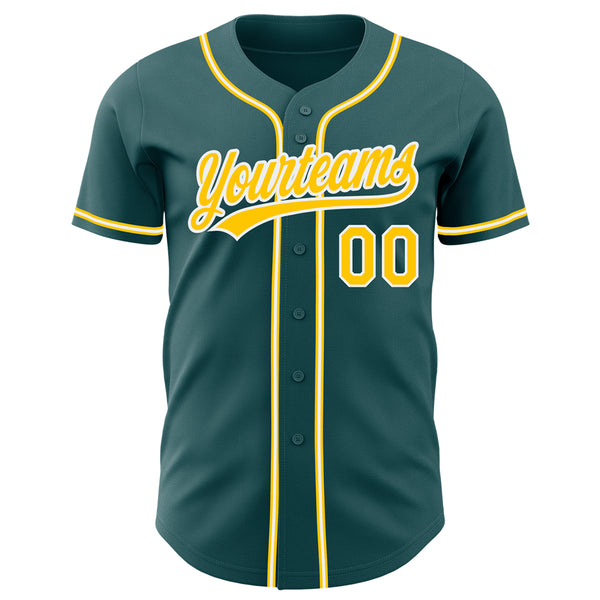 Custom Midnight Green Yellow-White Authentic Baseball Jersey