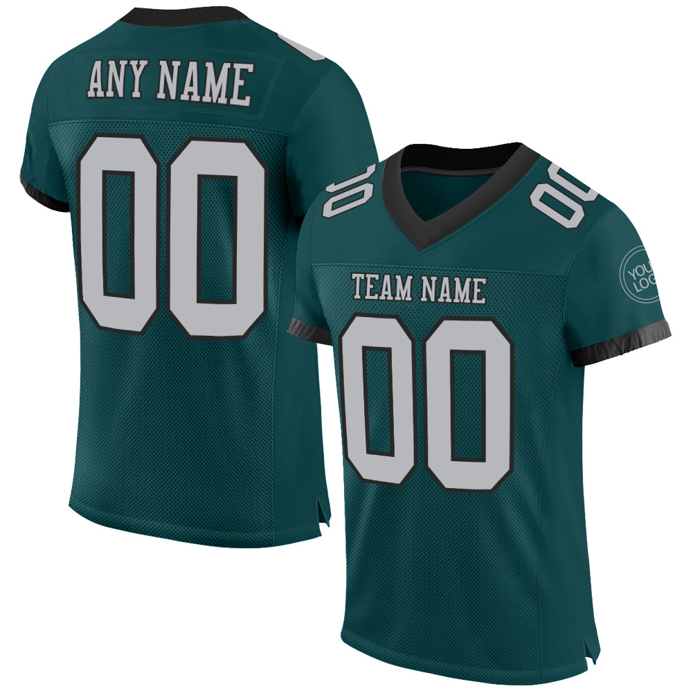 Custom Midnight Green Gray-Black Mesh Authentic Football Jersey