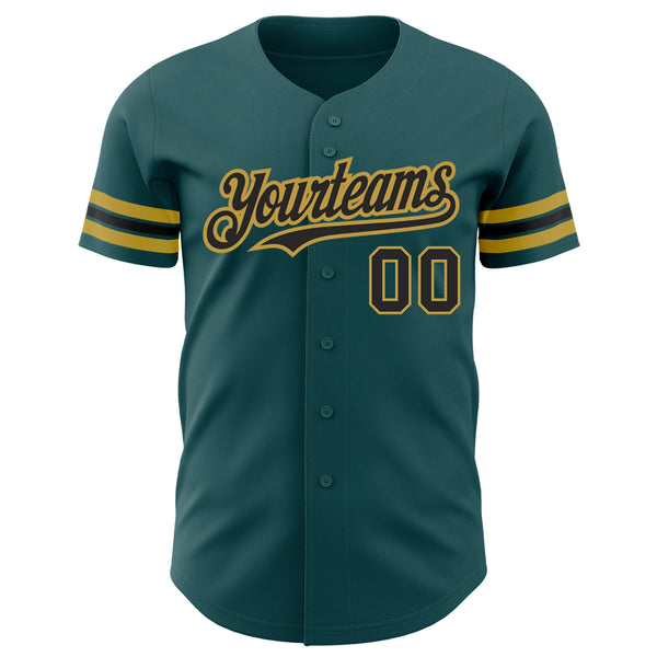 Custom Midnight Green Black-Old Gold Authentic Baseball Jersey