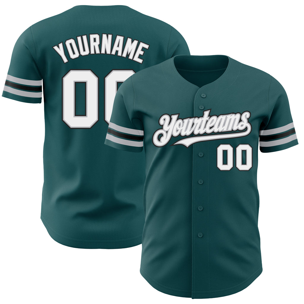 Custom Midnight Green White Gray-Black Authentic Baseball Jersey