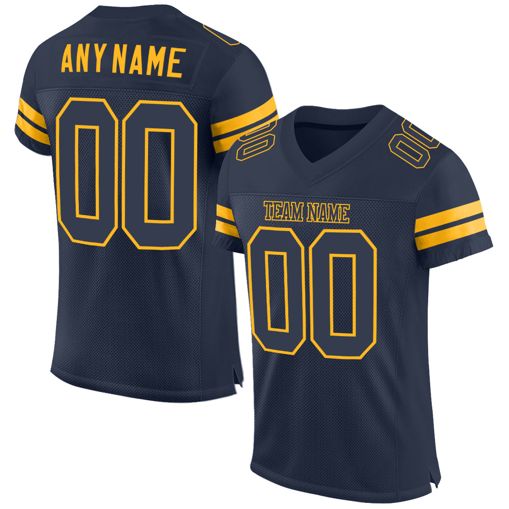 Custom Navy Navy-Gold Mesh Authentic Football Jersey