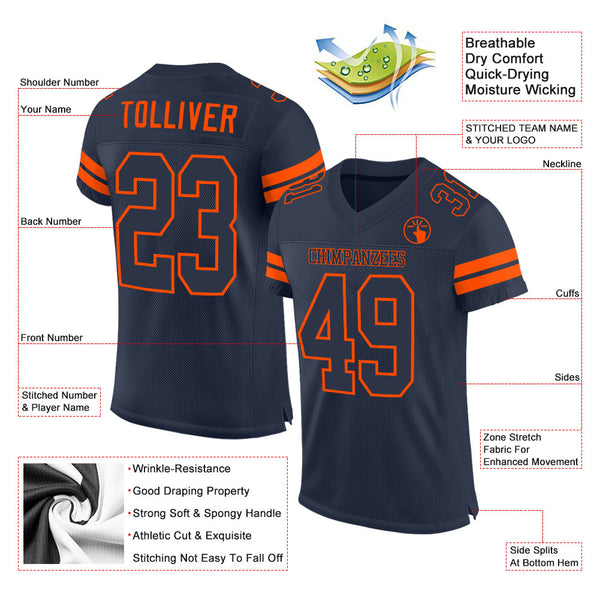 Custom Navy Navy-Orange Mesh Authentic Football Jersey