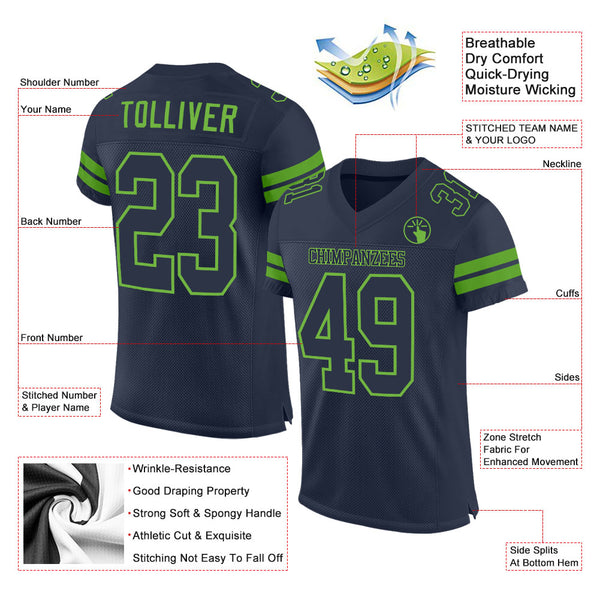 Custom Navy Navy-Neon Green Mesh Authentic Football Jersey