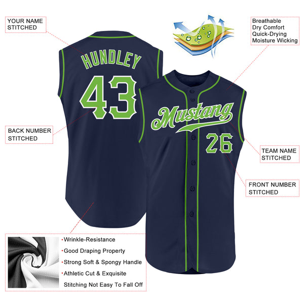 Custom Navy Neon Green-White Authentic Sleeveless Baseball Jersey