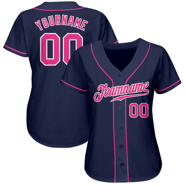 Custom Navy Pink-White Authentic Baseball Jersey