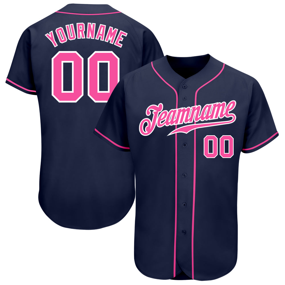 Custom Navy Pink-White Authentic Baseball Jersey