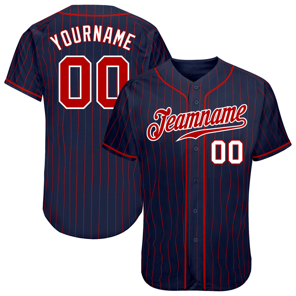 Custom Navy Red Pinstripe Red-White Authentic Baseball Jersey