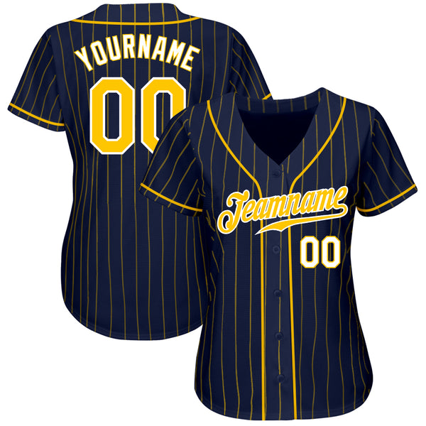 Custom Navy Gold Pinstripe Gold-White Authentic Baseball Jersey