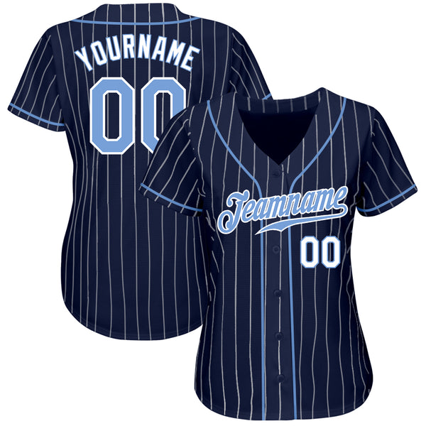 Custom Navy White Pinstripe Light Blue-White Authentic Baseball Jersey