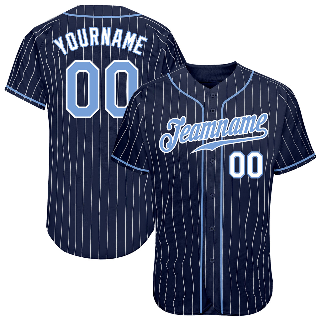 Custom Navy White Pinstripe Light Blue-White Authentic Baseball Jersey