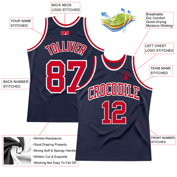 Custom Navy Red-White Authentic Throwback Basketball Jersey