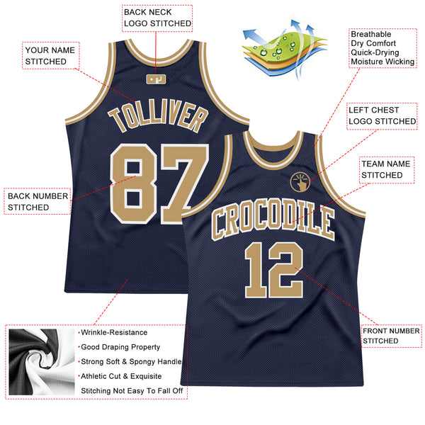 Custom Navy Old Gold-White Authentic Throwback Basketball Jersey