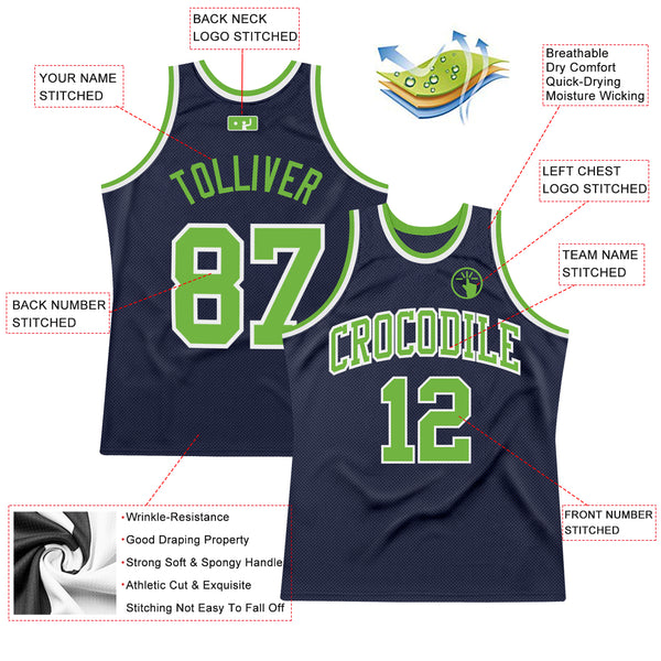 Custom Navy Neon Green-White Authentic Throwback Basketball Jersey