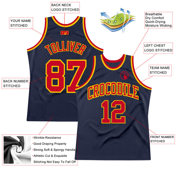 Custom Navy Red-Gold Authentic Throwback Basketball Jersey