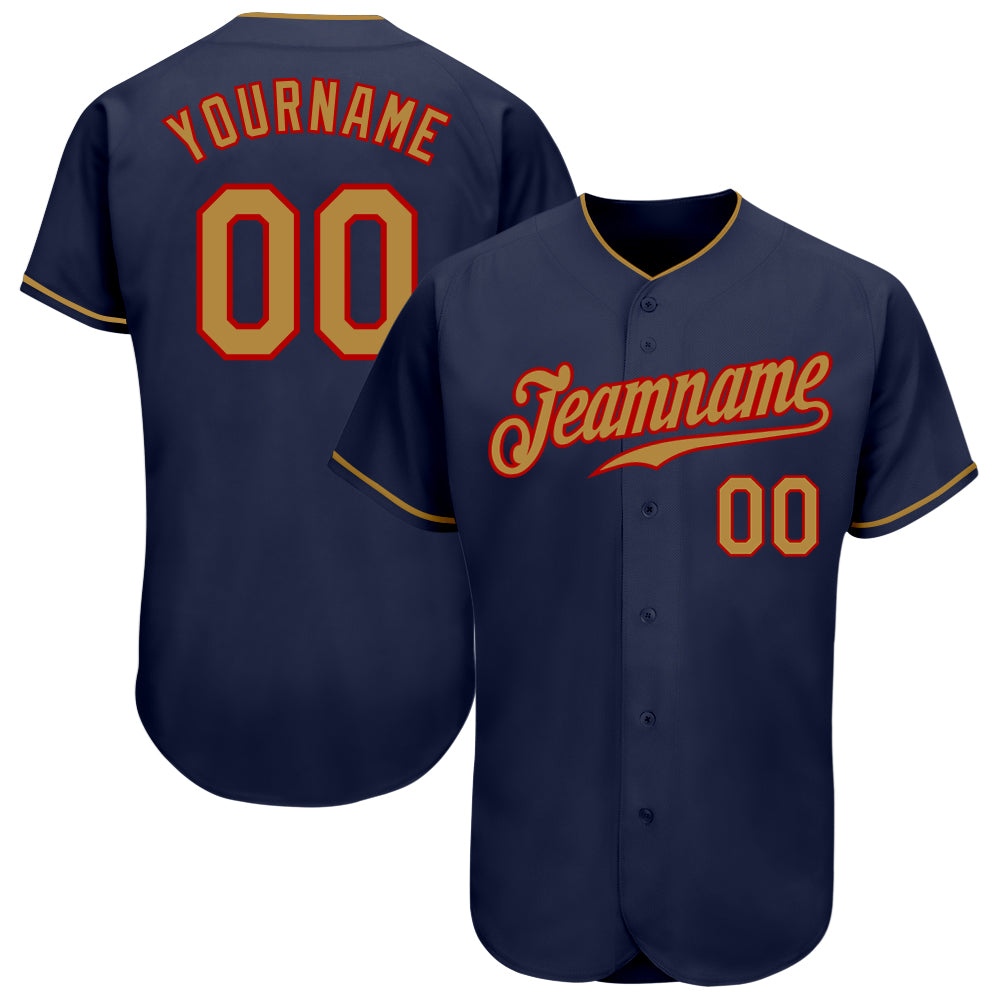 Custom Navy Old Gold-Red Authentic Baseball Jersey