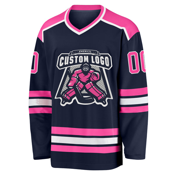 Custom Navy Pink-White Hockey Jersey