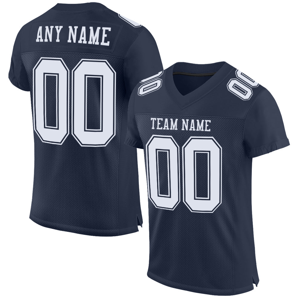 Custom Navy White Mesh Authentic Football Jersey