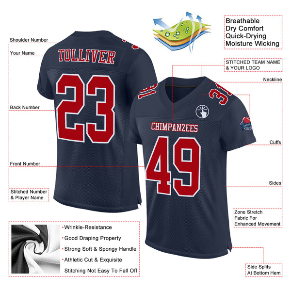 Custom Navy Red-White Mesh Authentic Football Jersey