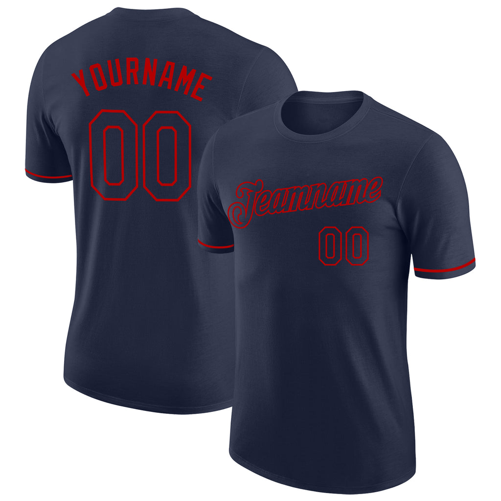 Custom Navy Navy-Red Performance T-Shirt