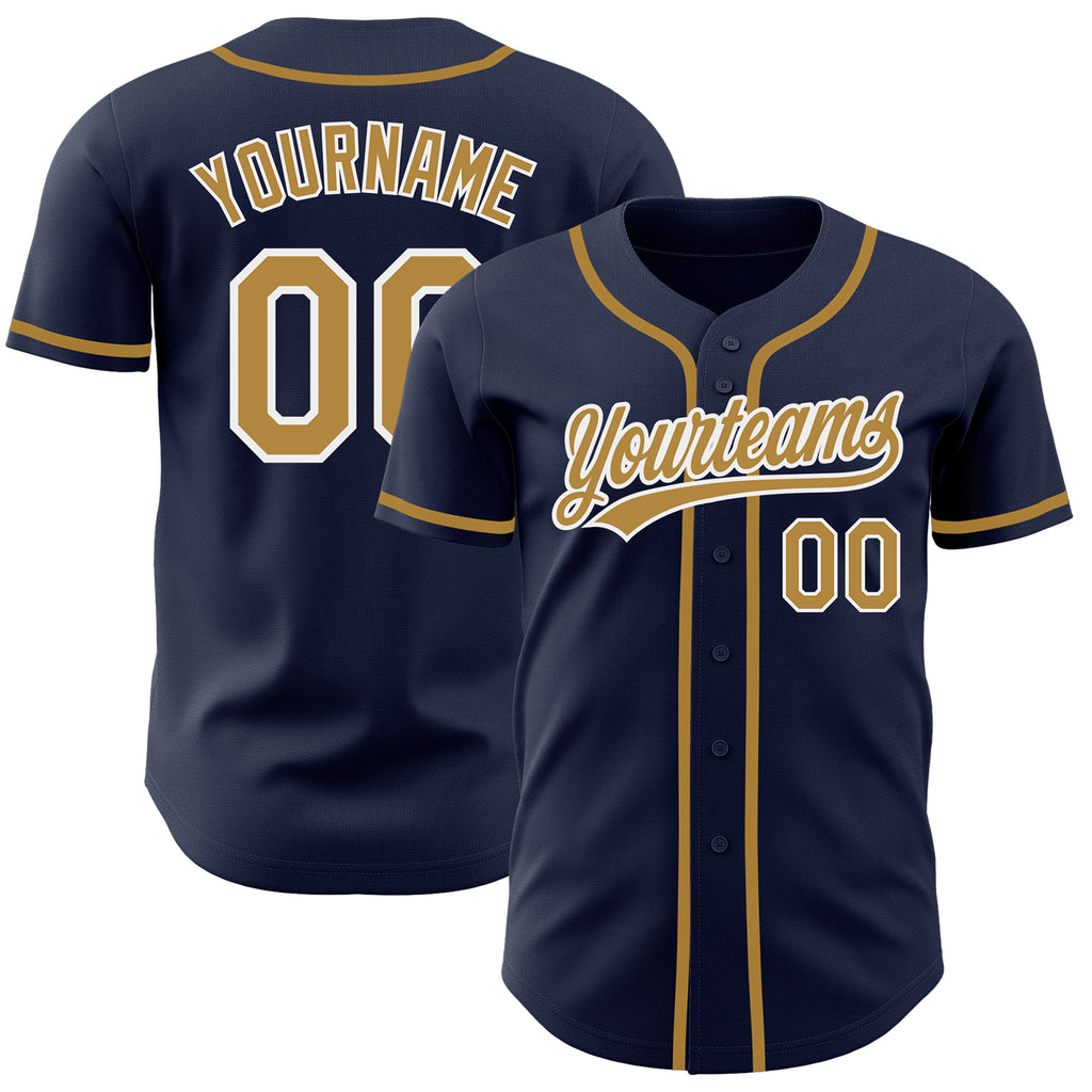 Custom Navy Old Gold-White Authentic Baseball Jersey