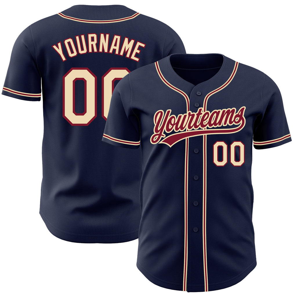 Custom Navy City Cream-Crimson Authentic Baseball Jersey