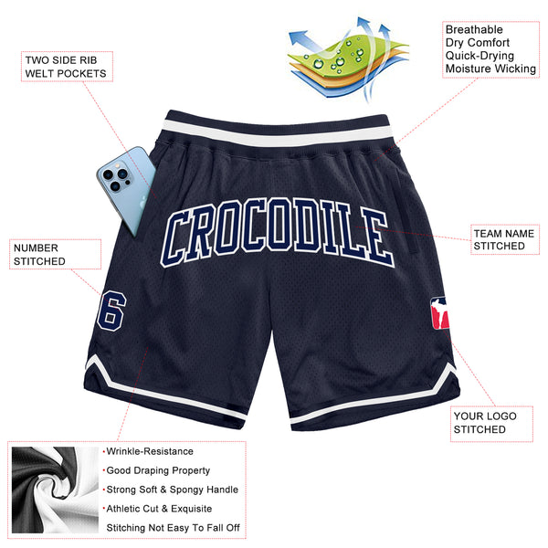 Custom Navy Navy-White Authentic Throwback Basketball Shorts