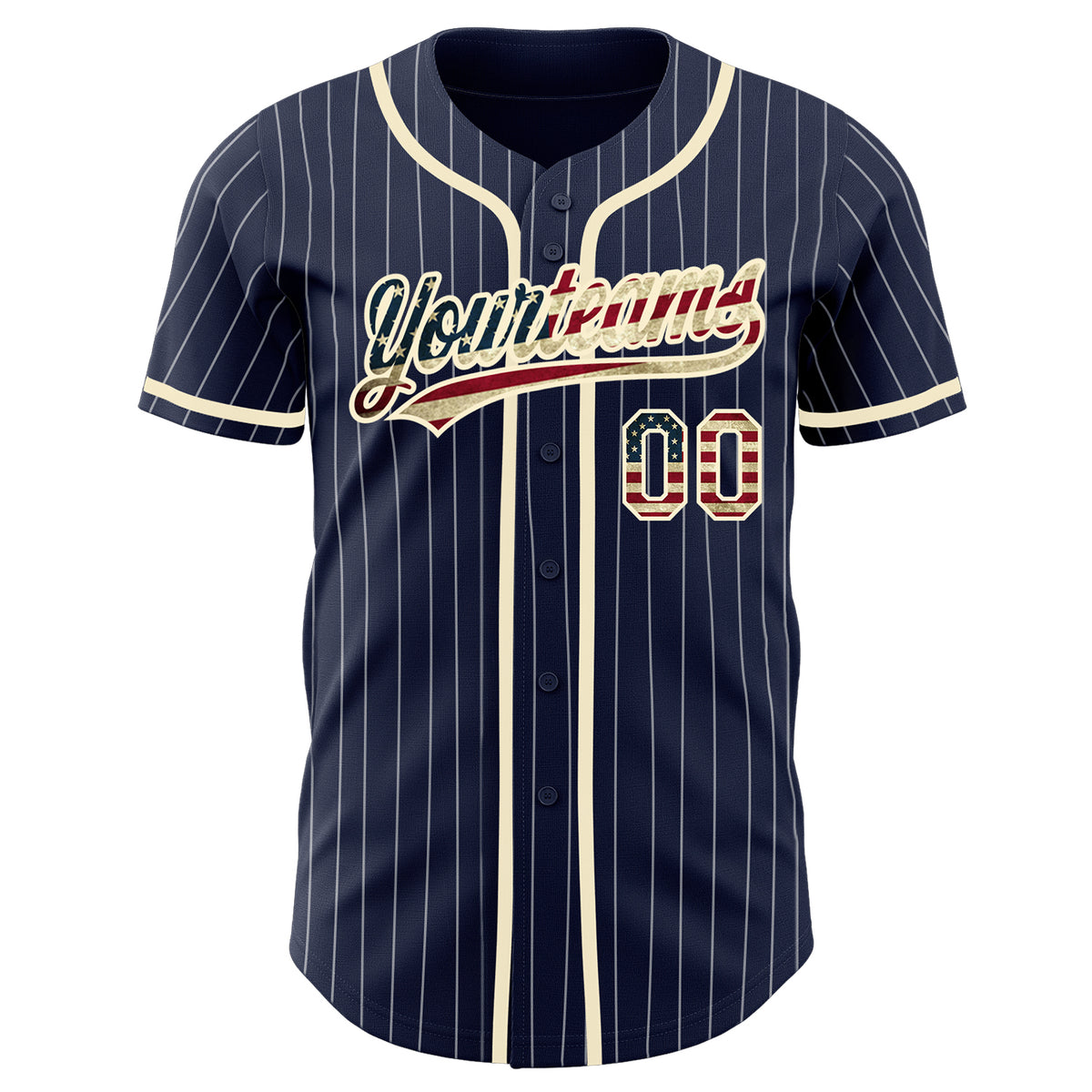 Custom Navy White Pinstripe Vintage USA Flag-Cream Authentic Baseball ...
