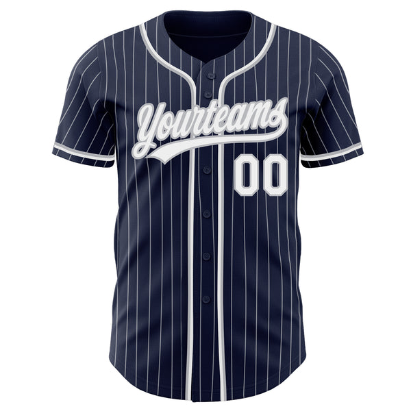 Custom Navy White Pinstripe White-Gray Authentic Baseball Jersey