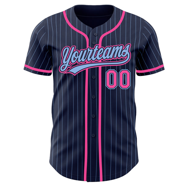 Custom Navy Light Blue Pinstripe Pink Authentic Baseball Jersey