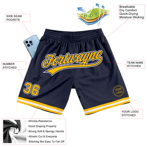 Custom Navy Gold-White Authentic Throwback Basketball Shorts