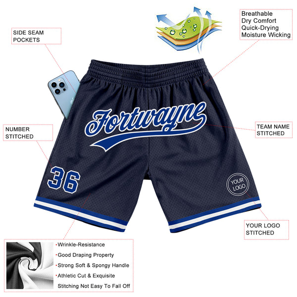 Custom Navy Royal-White Authentic Throwback Basketball Shorts