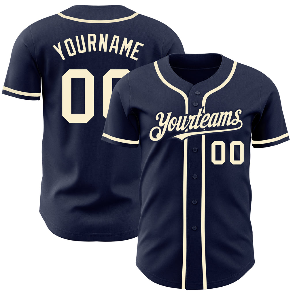 Custom Navy Cream Authentic Baseball Jersey