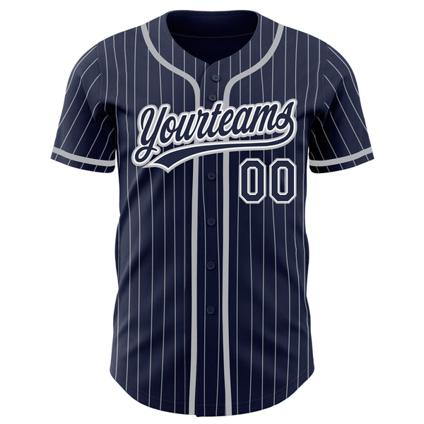 Custom Navy White Pinstripe Gray Authentic Baseball Jersey