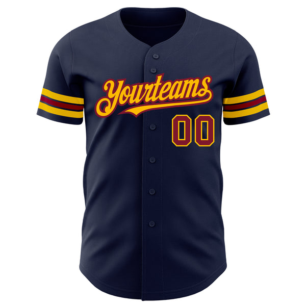 Custom Navy Crimson-Gold Authentic Baseball Jersey