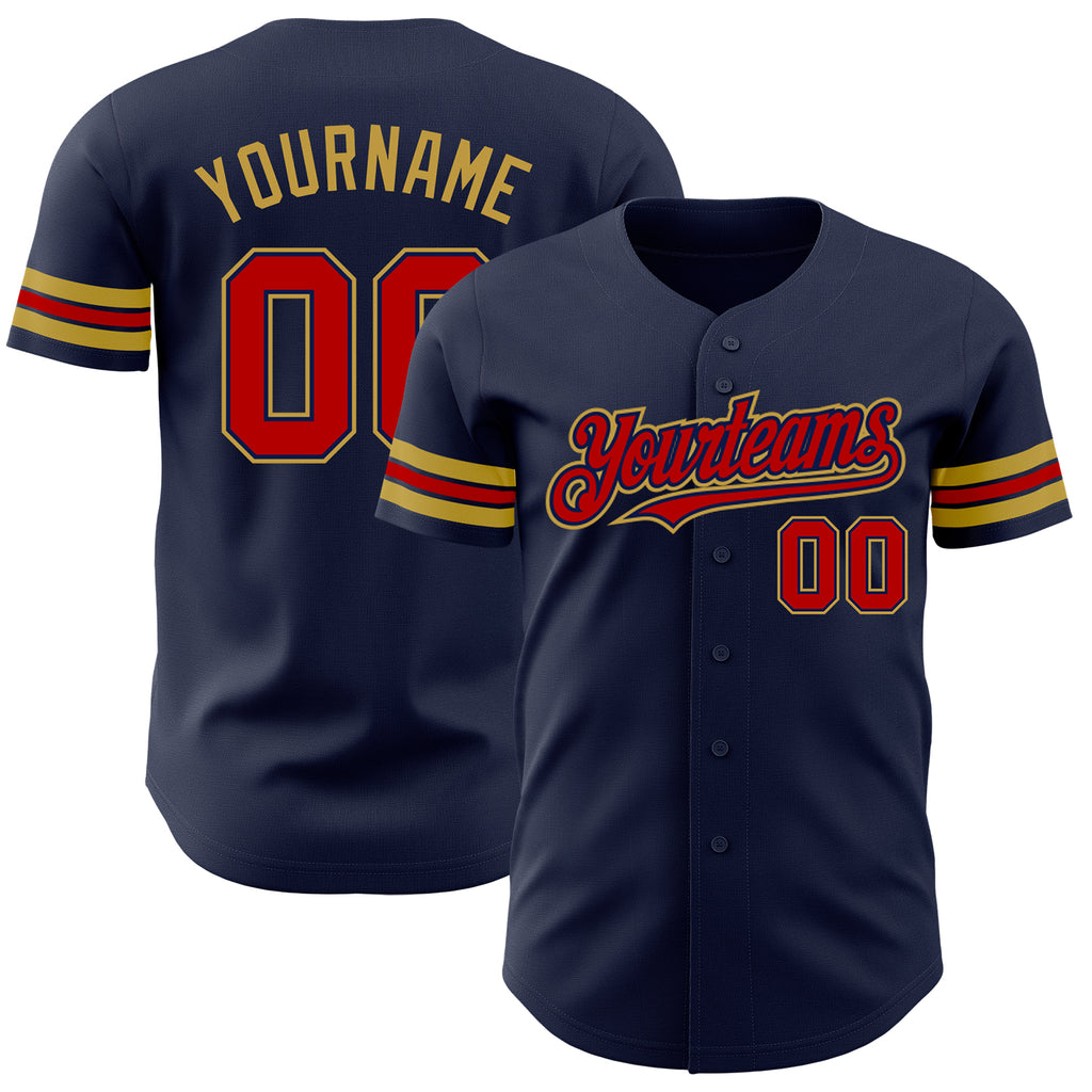 Custom Navy Red-Old Gold Authentic Baseball Jersey