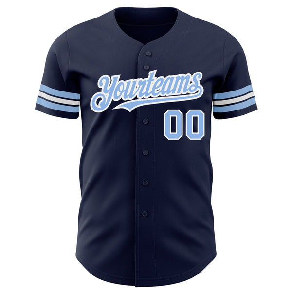 Custom Navy Light Blue-White Authentic Baseball Jersey