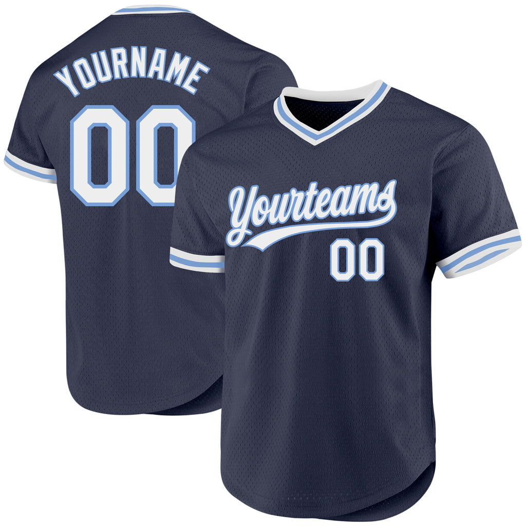 Custom Navy White-Light Blue Authentic Throwback Baseball Jersey