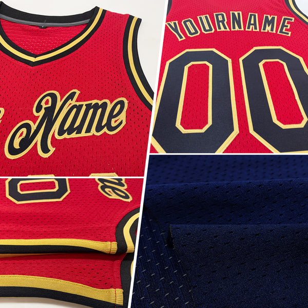 Custom Navy White-Red Authentic Throwback Basketball Jersey