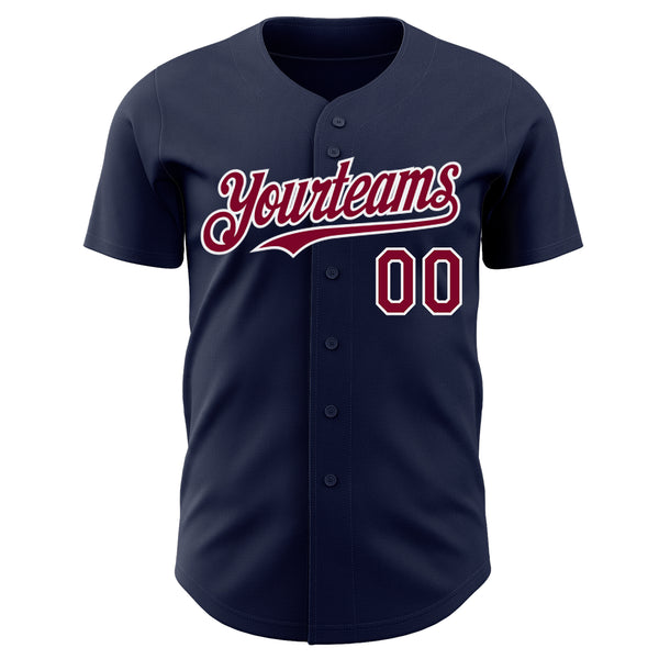 Custom Navy Maroon-White Authentic Baseball Jersey