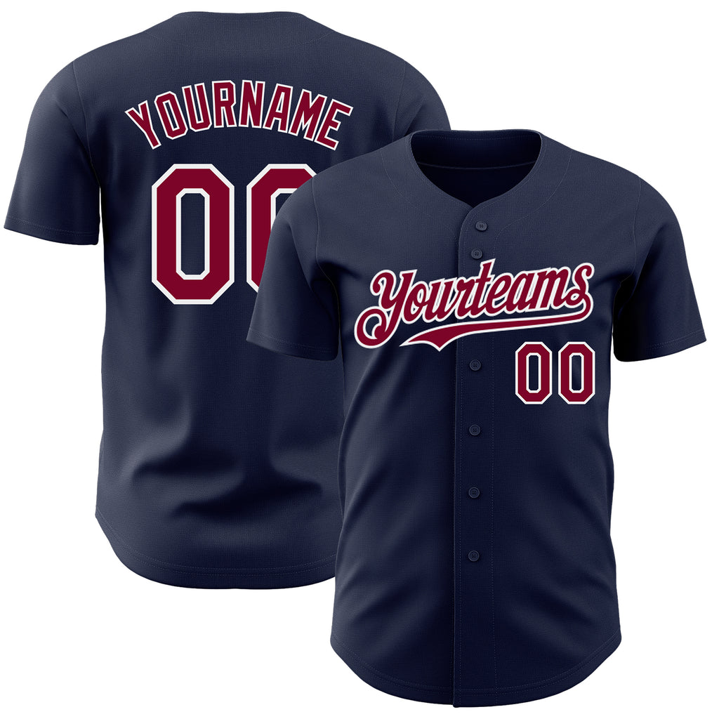 Custom Navy Maroon-White Authentic Baseball Jersey