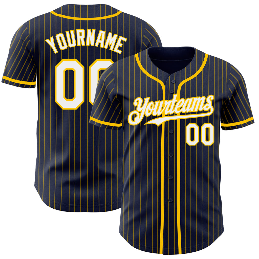 Custom Navy Yellow Pinstripe White Authentic Baseball Jersey