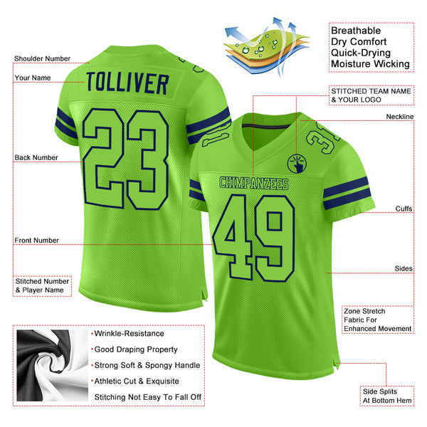 Custom Neon Green Neon Green-Navy Mesh Authentic Football Jersey