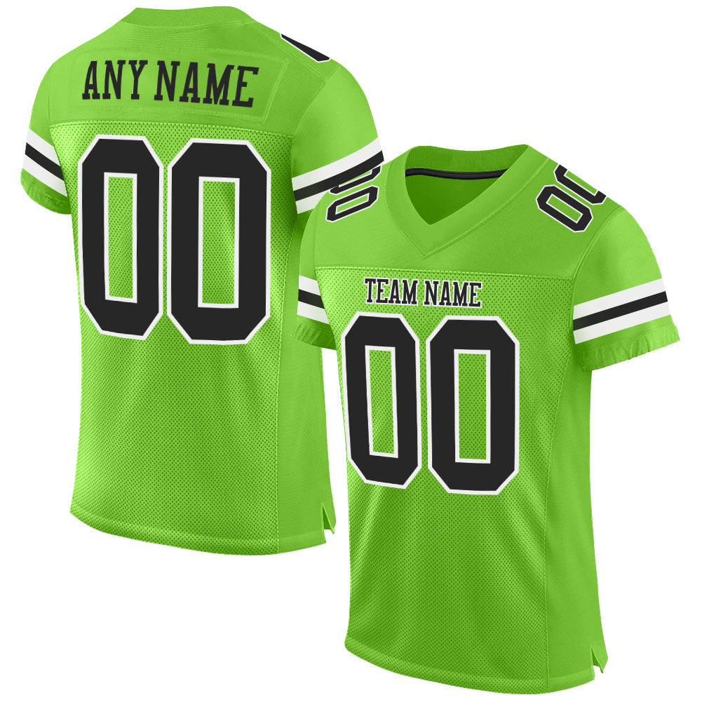 Custom Neon Green Black-White Mesh Authentic Football Jersey