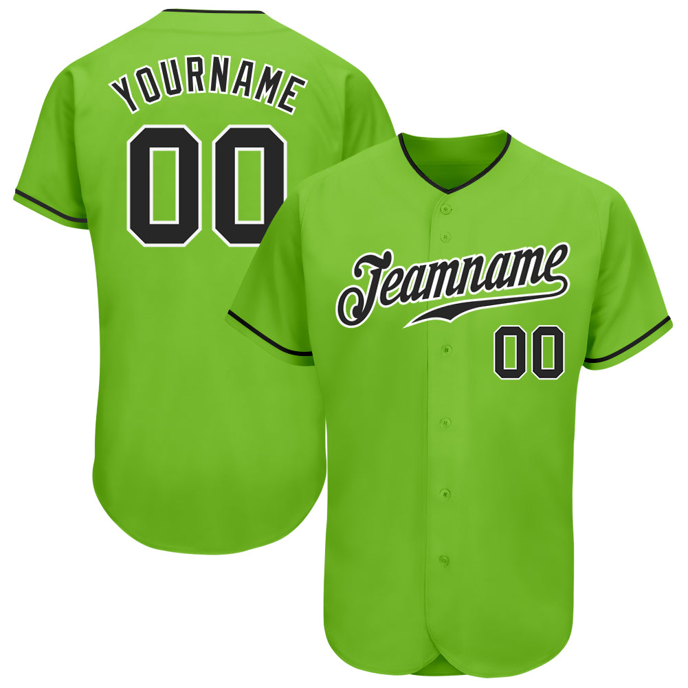 Custom Neon Green Black-White Authentic Baseball Jersey