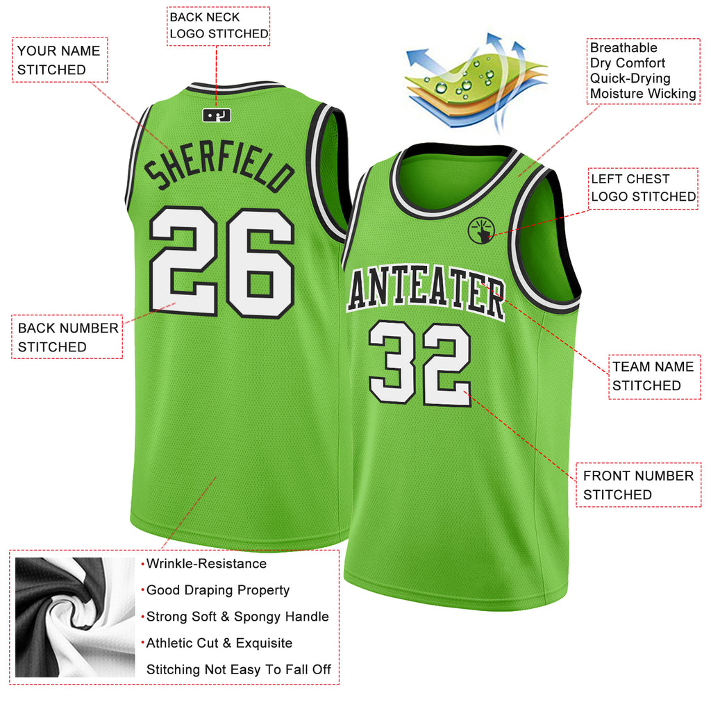 FIITG Custom Basketball Jersey Black Neon Green-White Authentic Throwback Men's Size:3XL