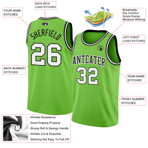 Creat Basketball Authentic Neon Green Black Throwback White Jersey