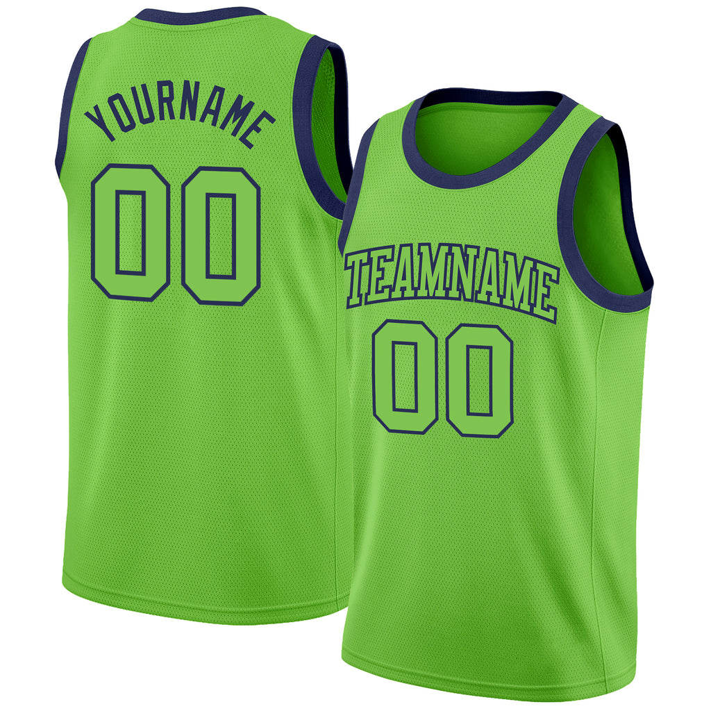 Custom Neon Green Neon Green-Navy Authentic Basketball Jersey