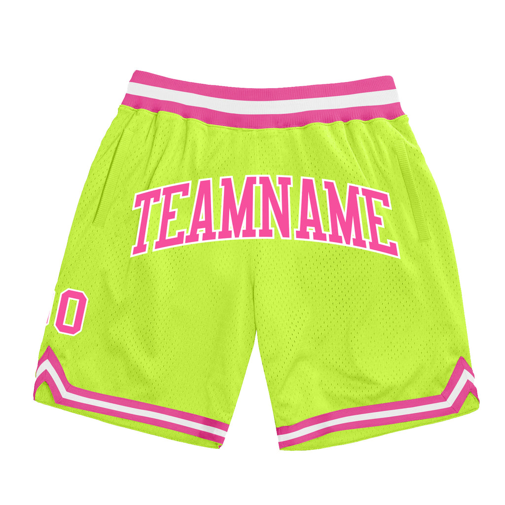 Custom Neon Green Pink-White Authentic Throwback Basketball Shorts