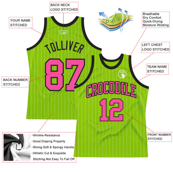 Creat Basketball Authentic Neon Green Black Throwback White Jersey